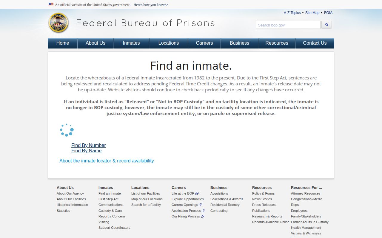 Federal Bureau of Prisons inmate locator for a Levy County federal release