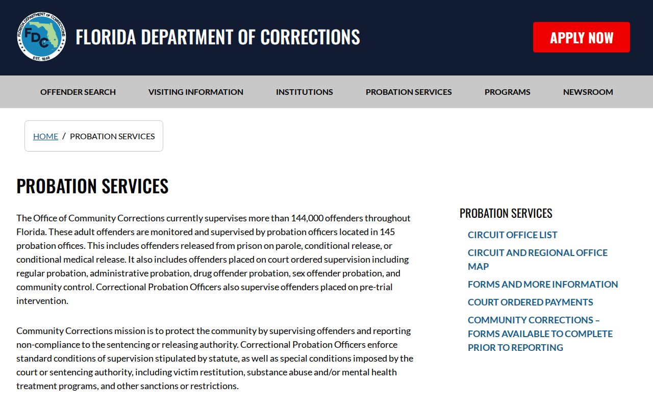 Florida probation services overview for Levy County community release records