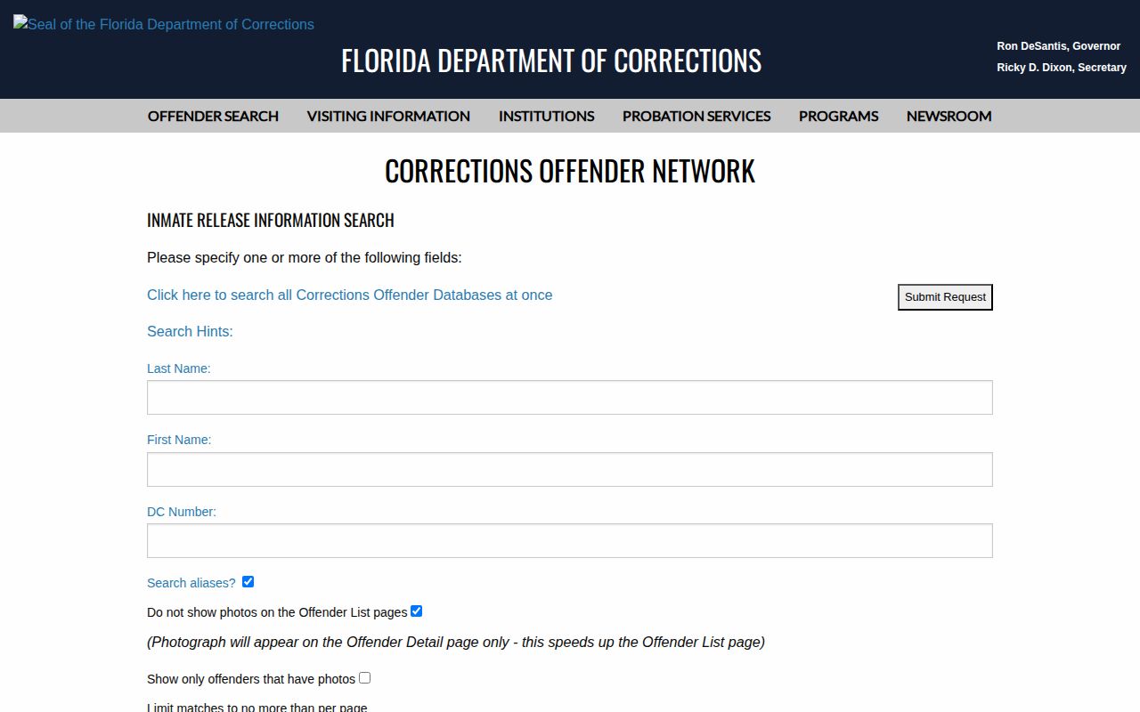 Florida FDC search for Levy County released state inmates