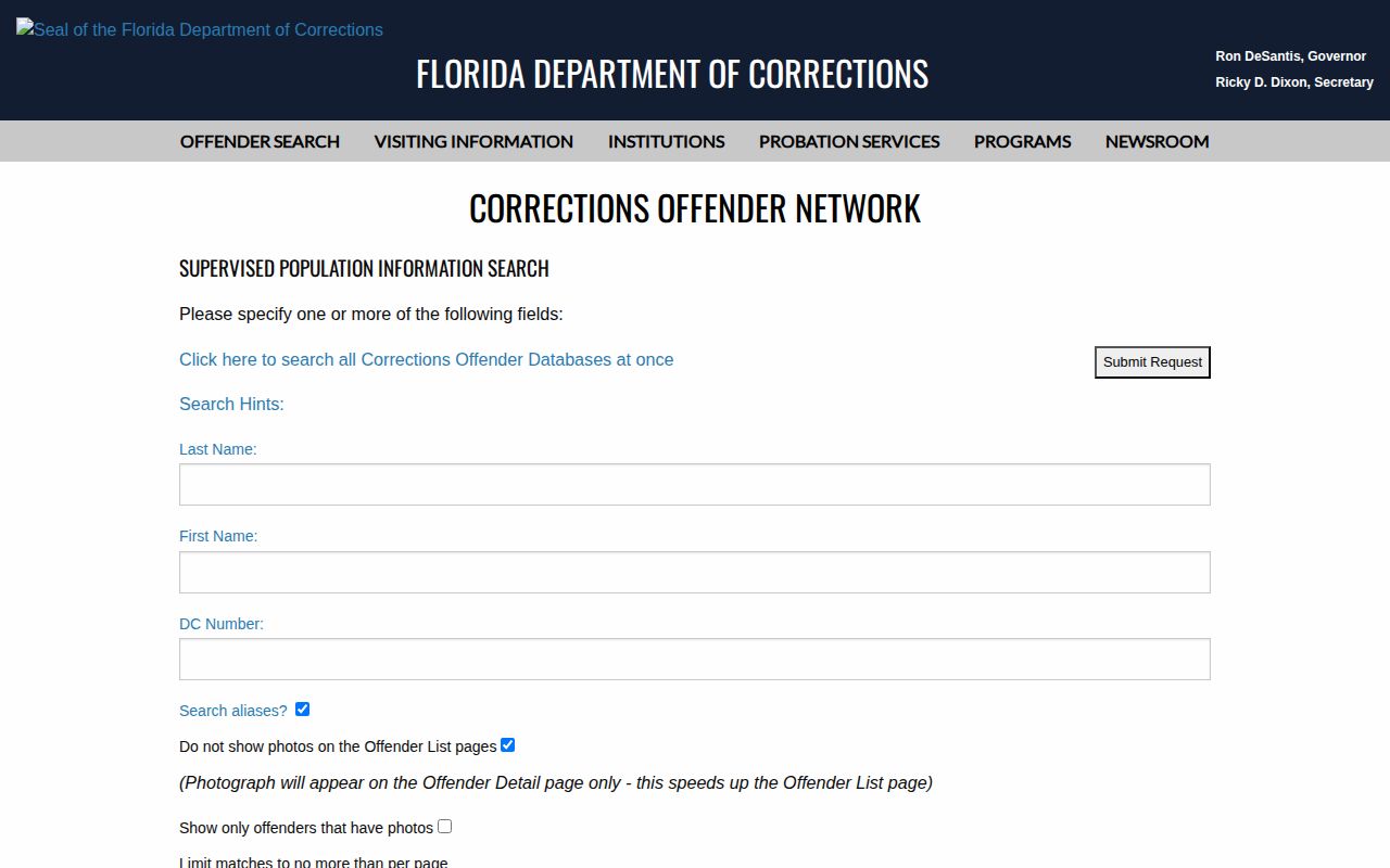 FDC supervised offender search for Levy County community corrections records