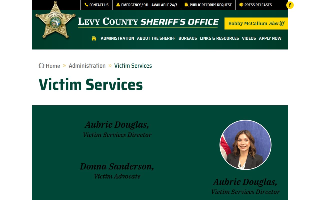 Levy County victim advocate contact for VINELink release help