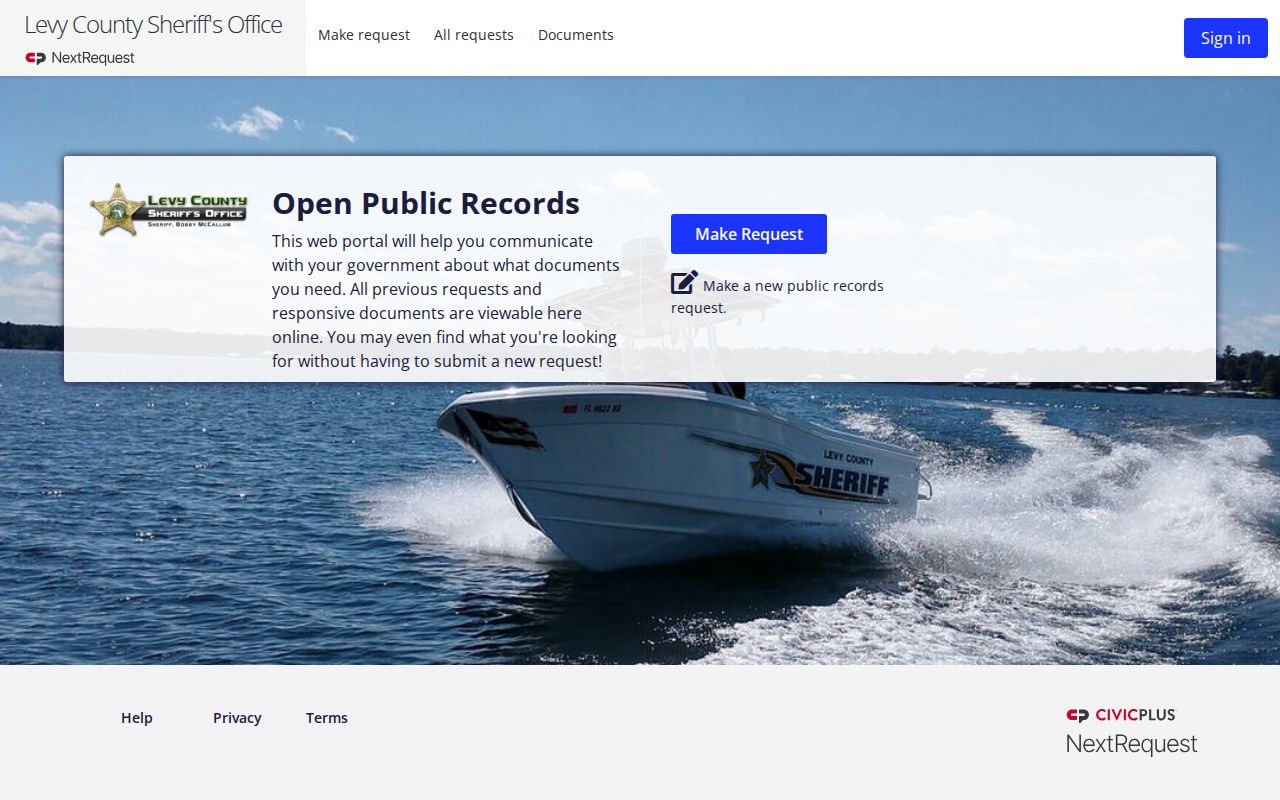 Levy County 72-hour release records request portal