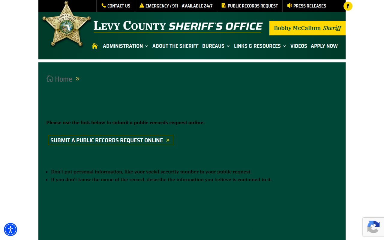 Levy County released inmate public records request instructions